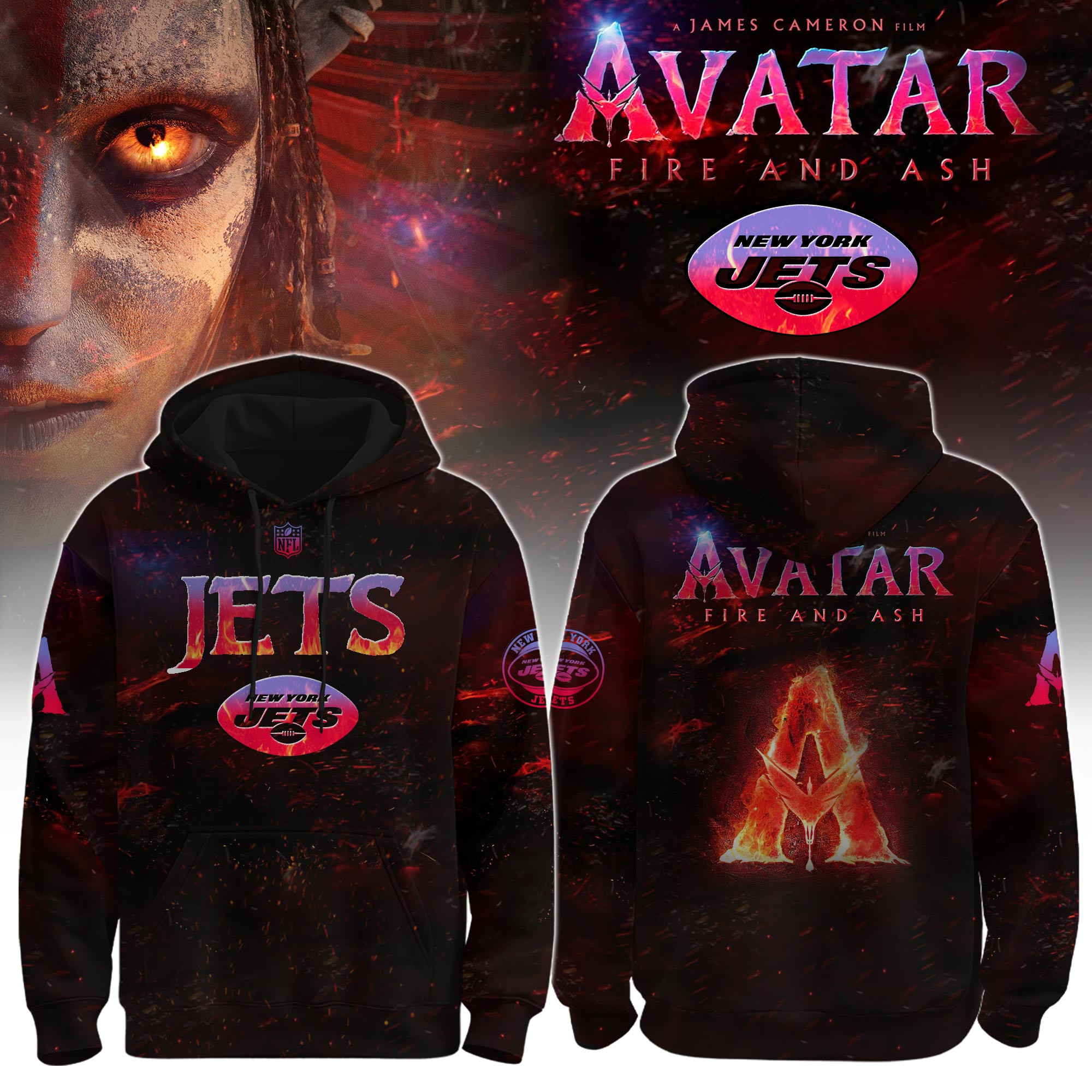 New York Jets X Avatar 3 Fire And Ash Hoodie Football Merch Gifts For Avatar Lovers-1