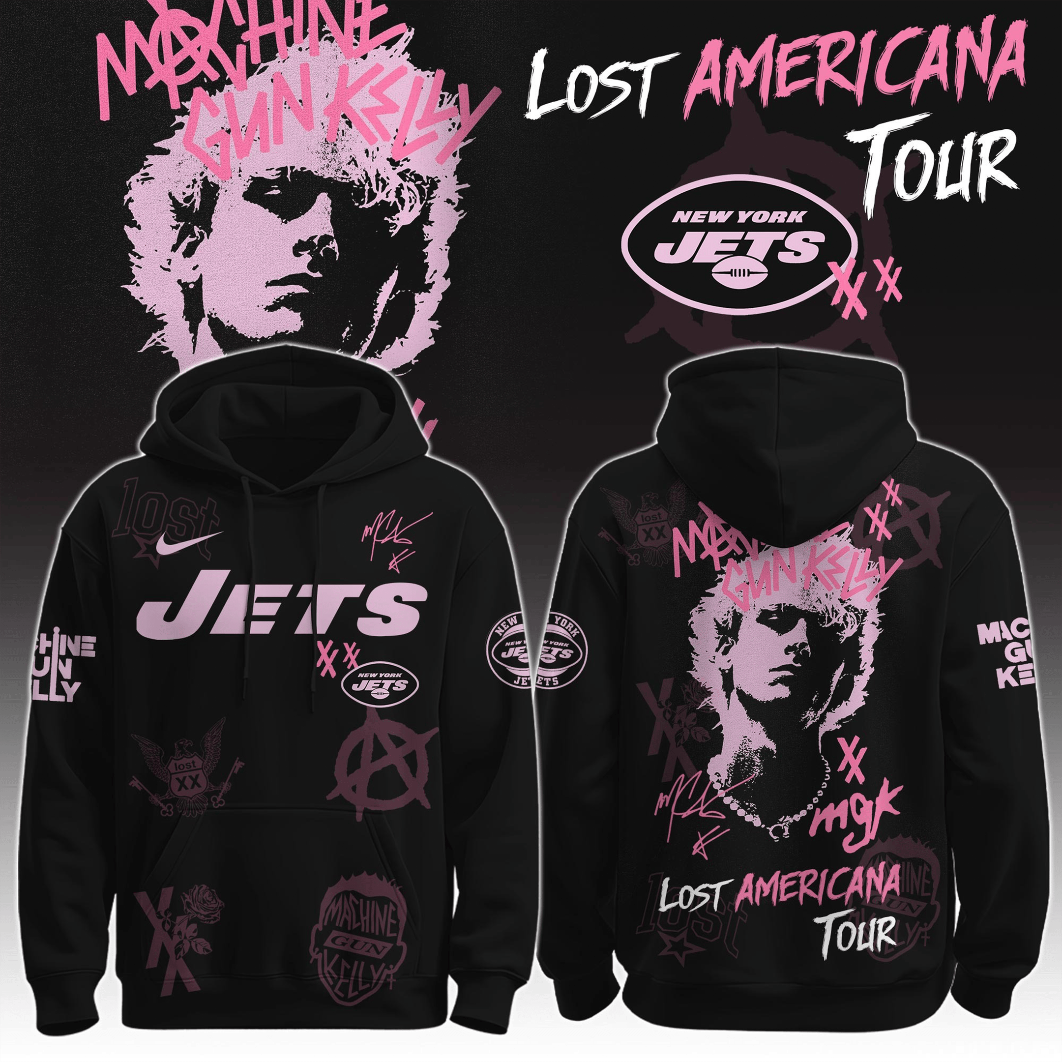 New York Jets X MGK Hoodie The Lost Americana Tour Apparel Machine Gun Kelly NY Jets Lover Gift-1
