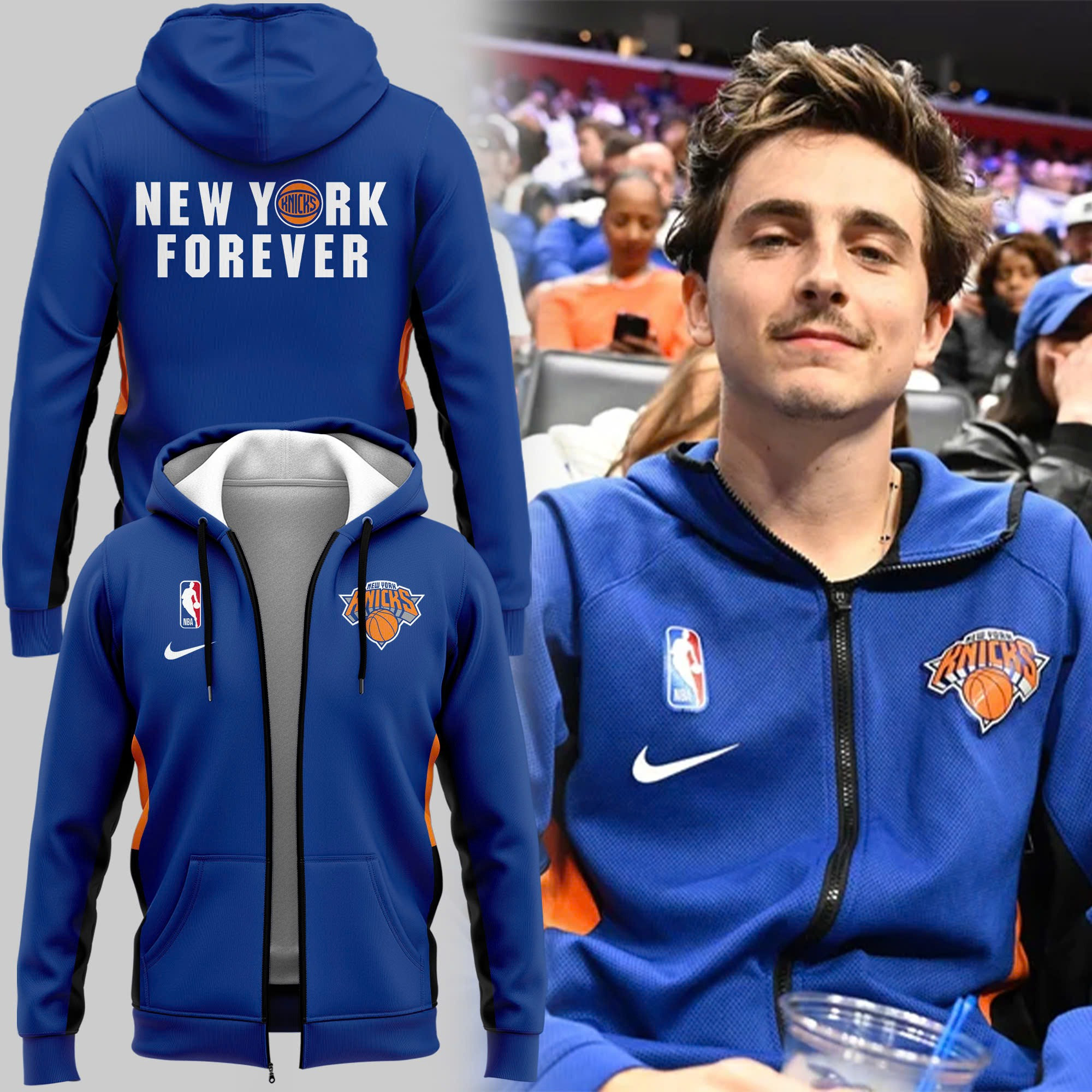 New York Knicks Forever Zip Hoodie Timothee NBA NY Knicks Merch Fan Gifts For Him-1