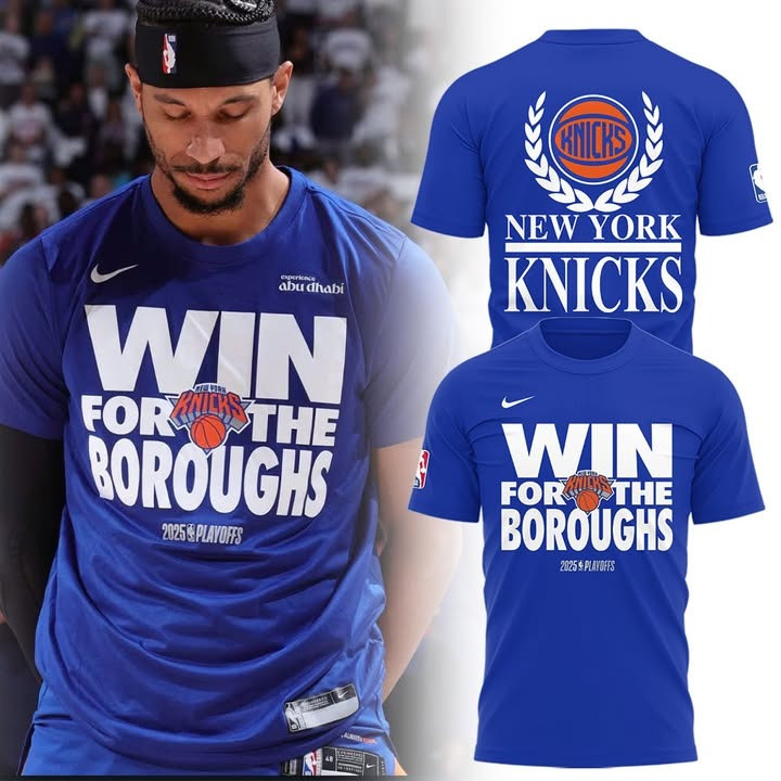 New York Knicks Win For The Boroughs 2025 NBA Playoffs T-Shirt Blue NY Knicks Fan Merch-1