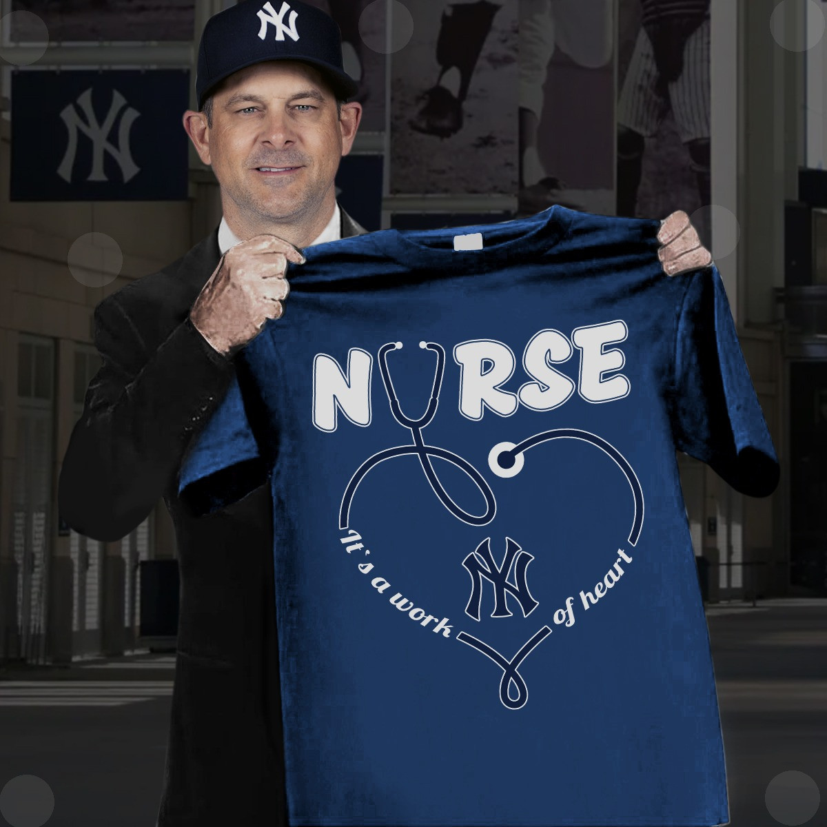 New York Yankees Nurses Night T-Shirt It's A Work Of Heart Nurses Baseball Gifts For Fans-1
