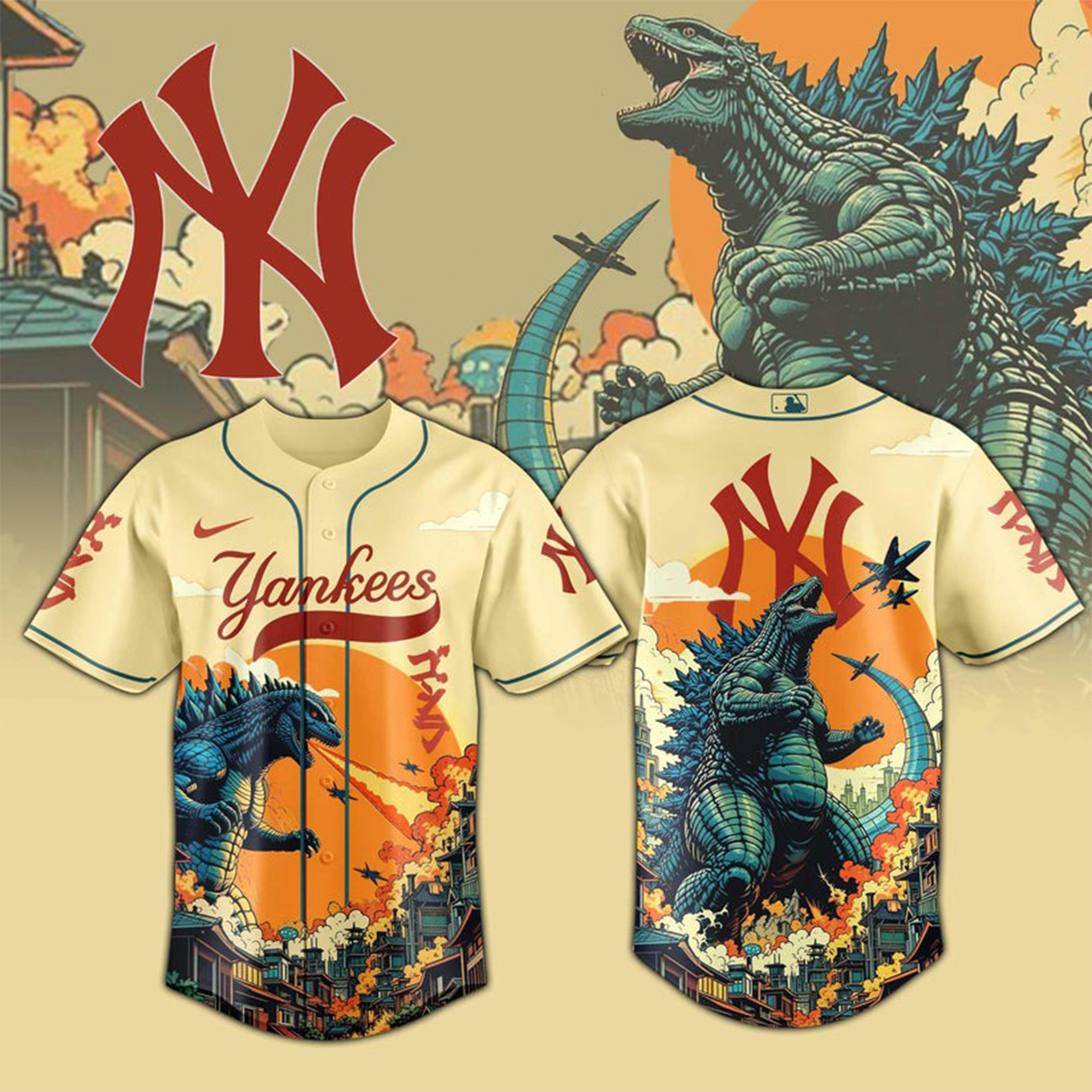 New York Yankees X Godzilla Day Jersey MLB X Godzilla Merch NY Yankees Lovers Gifts-1