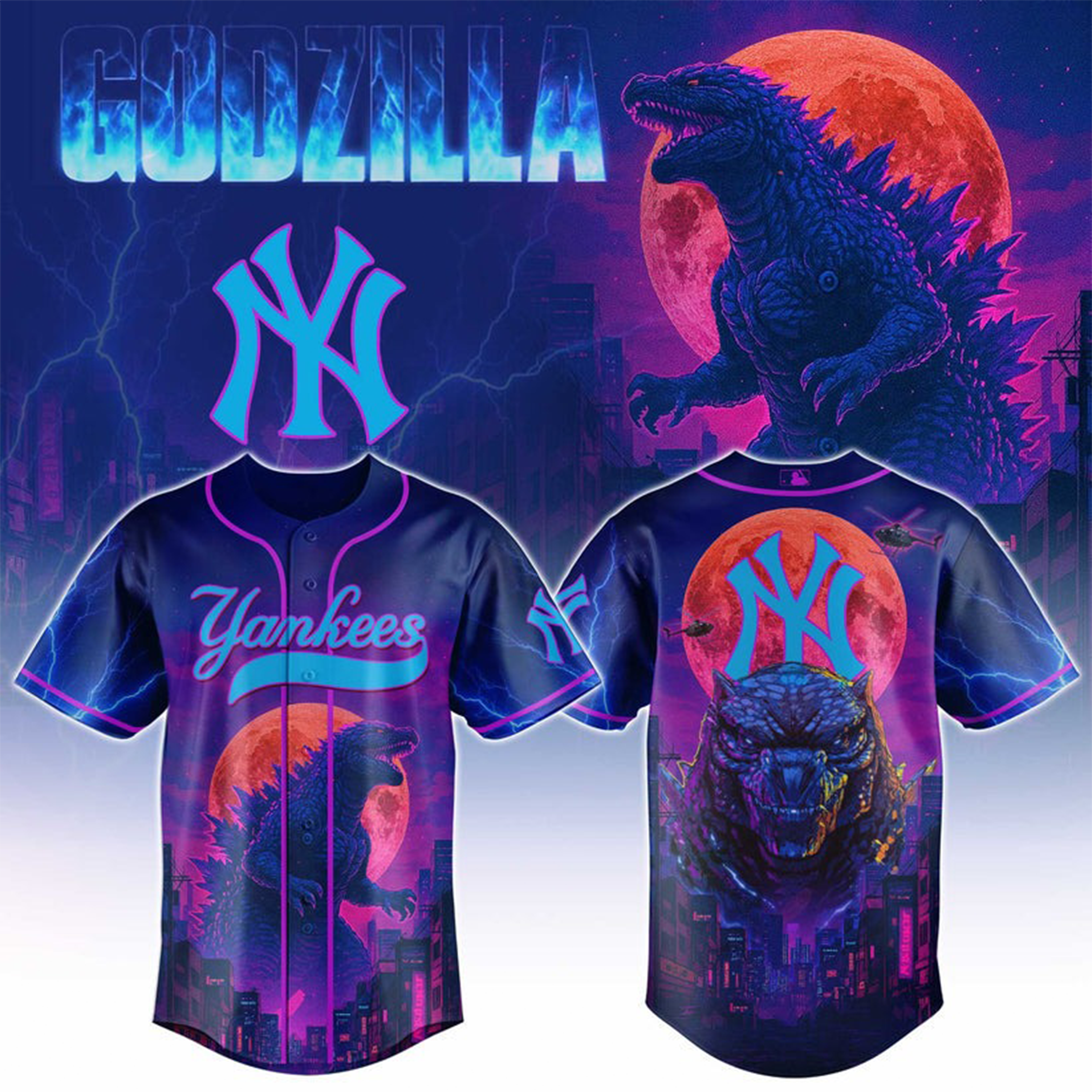 New York Yankees X Godzilla Day Jersey NYY Special Godzilla Limited Edition Jersey Gifts-1