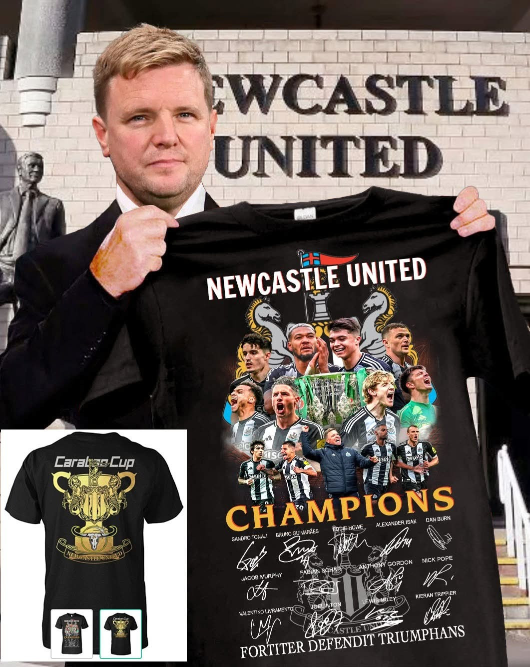 Newcastle United Champions Carabao Cup T-Shirt Fortiter Defendit Triumphans Gifts For Fans-1
