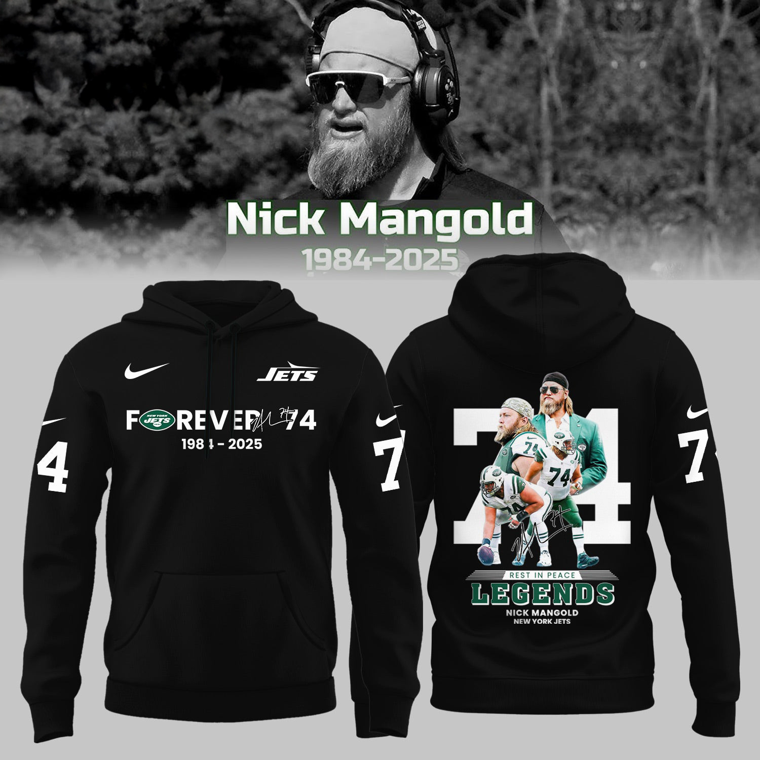 Nick Mangold Hoodie Forever 74 1981 2025 Rip Legends Nick Mangold New York Jets Hoodie-1