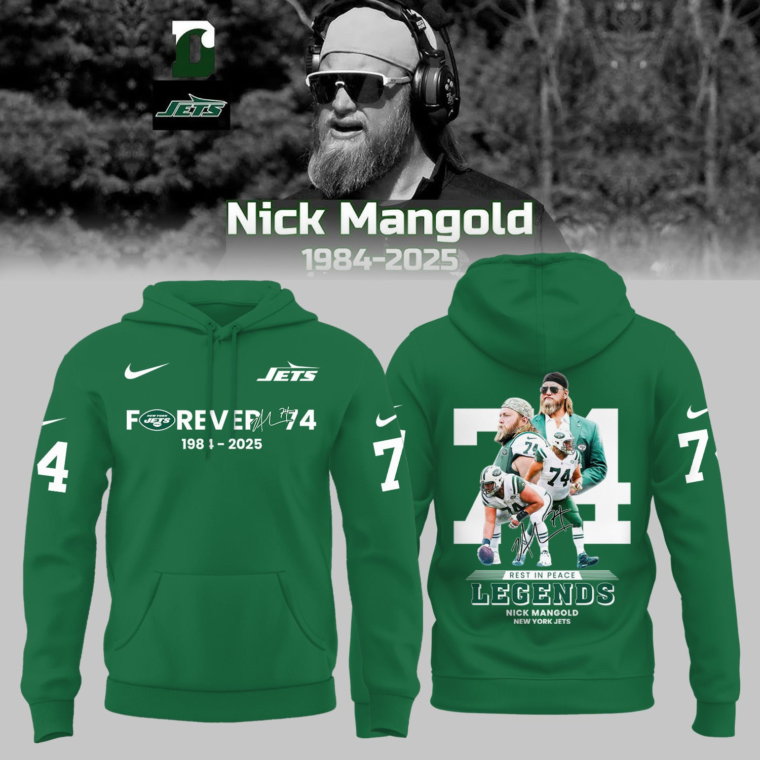 Nick Mangold Hoodie Forever 74 1981 2025 Rip Nick Mangold Ny Jets Tribute Football Shirt-1