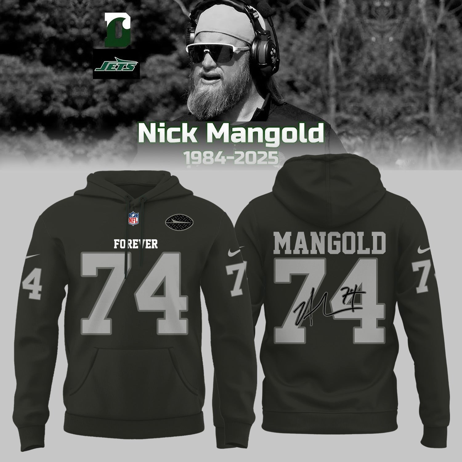 Nick Mangold Hoodie Forever 74 Signature Merch Football Present For Mangold Lovers-1