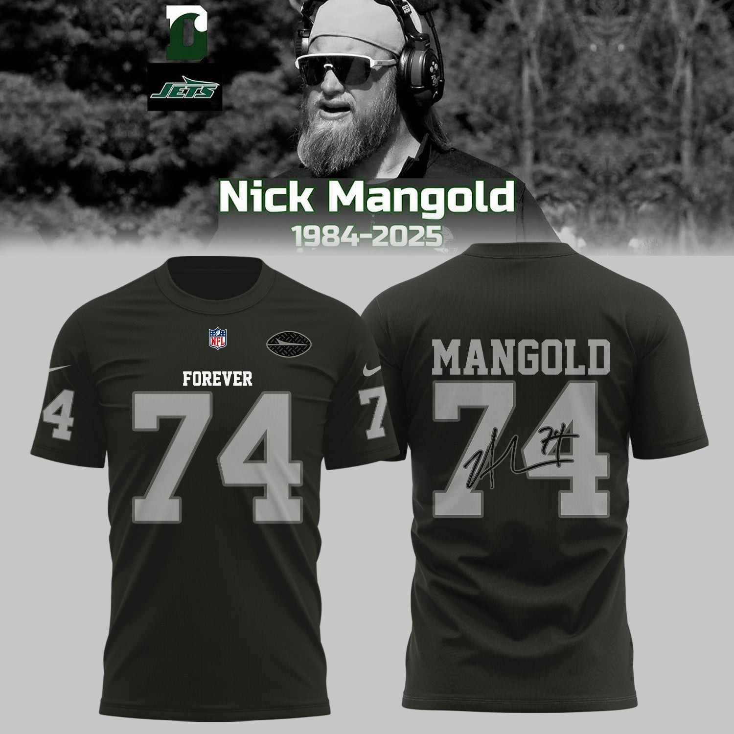 Nick Mangold T-Shirt Rest In Peace Forever Mangold 74 Signature Shirt Mangold Fan Presents-1