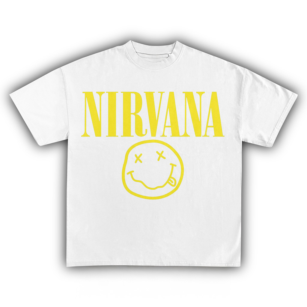 Nirvana Logo Vintage White Shirt Nirvana Merch Gifts For Music Fans-1