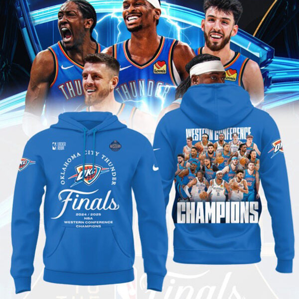 OKC Oklahoma City Thunder 2025 Western Conference Champions Hoodie Playoff NBA Merch-1