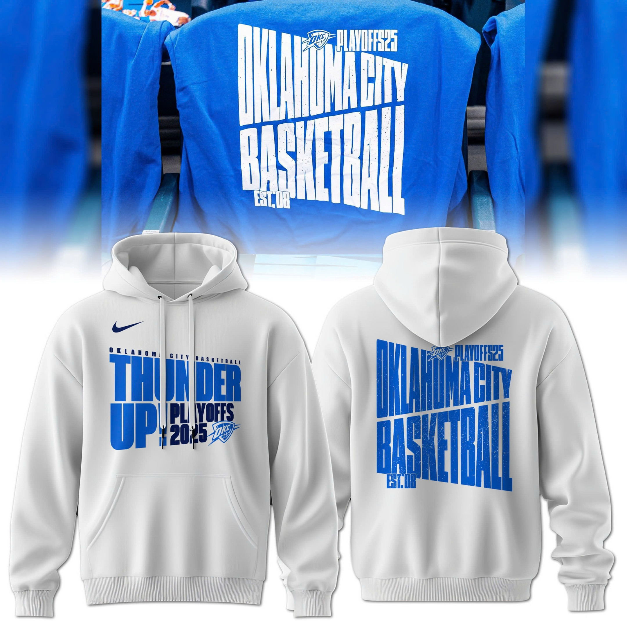OKC Oklahoma City Thunder Hoodie White Basketball NBA 2025 Playoffs Merch Fan Gift Ideas-1