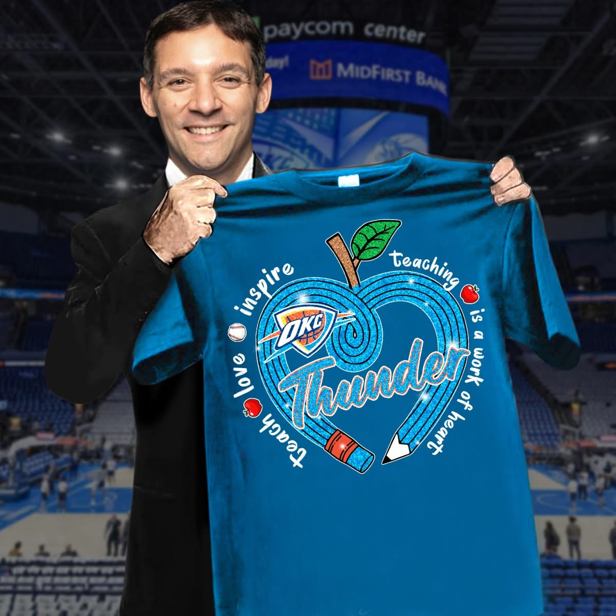 OKC Oklahoma City Thunder Teach Love Inspire T-Shirt Merch Honor Teacher's Day Fan Gifts-1