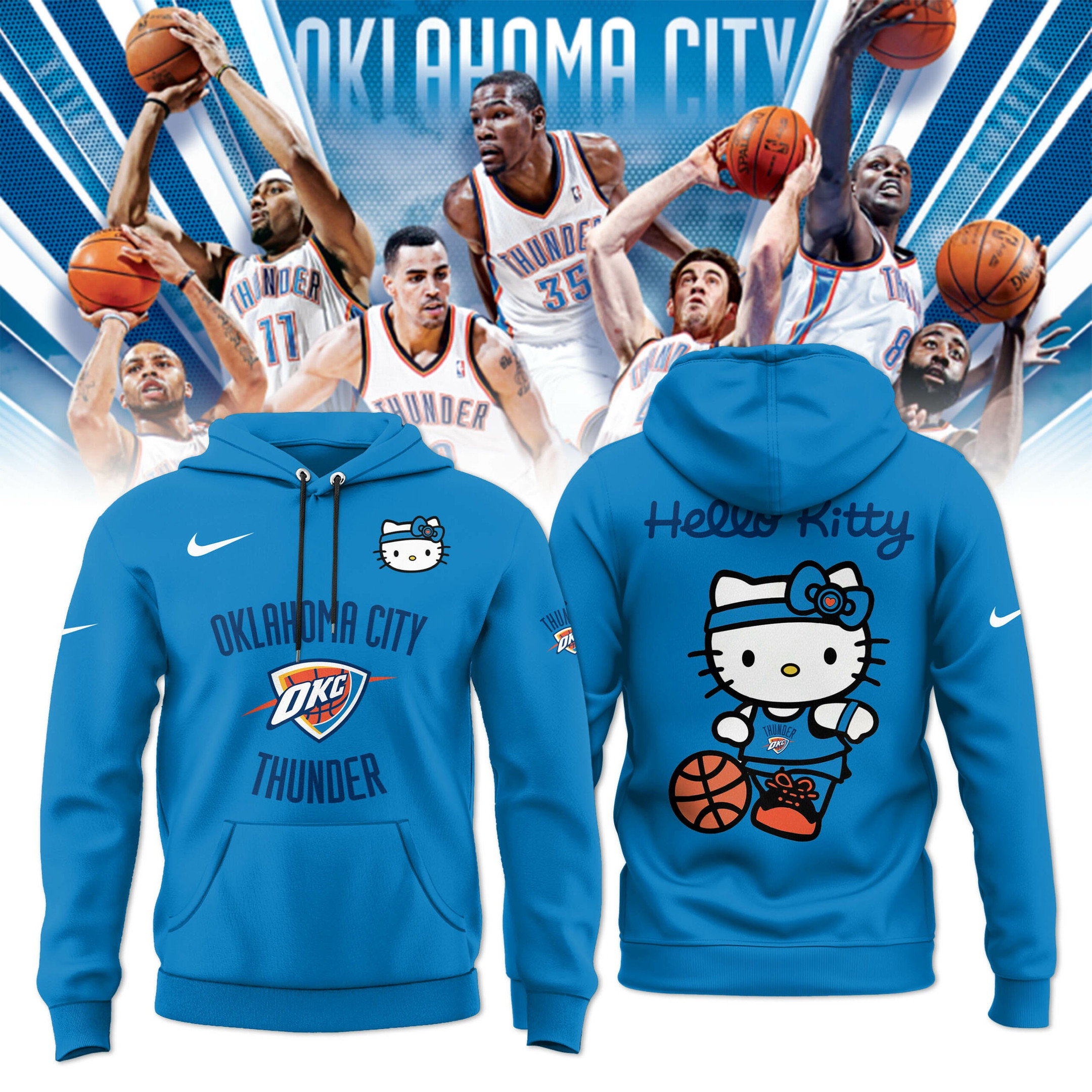 OKC Oklahoma City Thunder x Hello Kitty Hoodie Cute Gifts For Basketball Lovers Fans-1