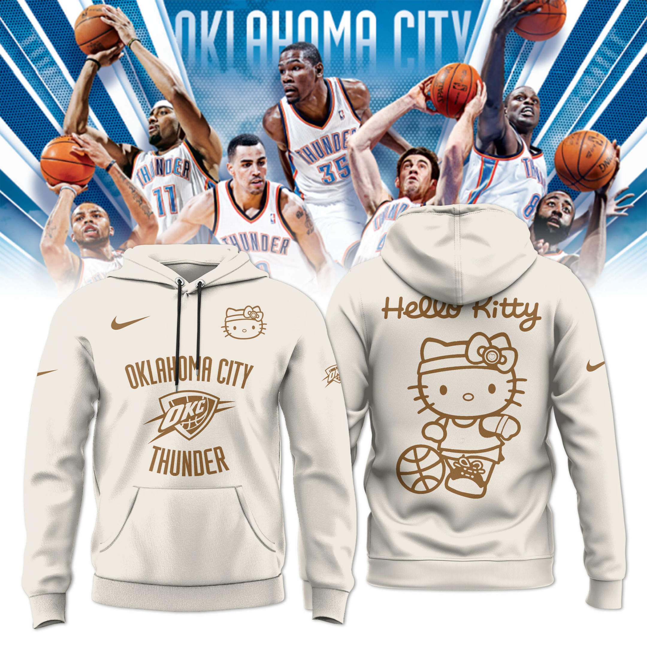 OKC Oklahoma City Thunder x Hello Kitty Hoodie Fan Merch Best Cute Basketball Themed Gifts-1