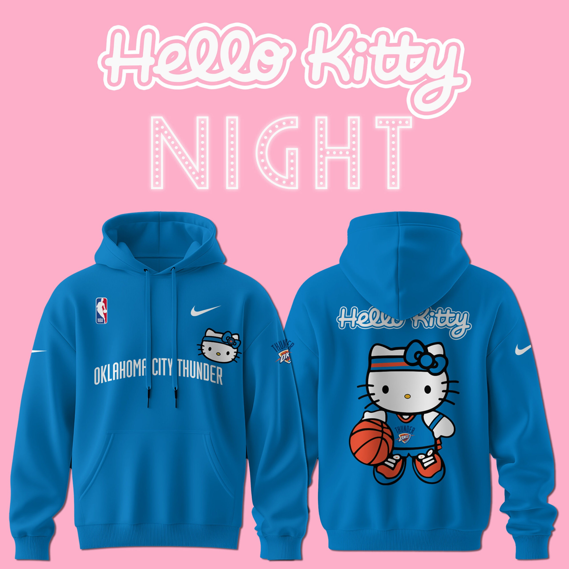 OKC Oklahoma City Thunder x Hello Kitty Night T-Shirt NBA Basketball Fan Merch Cute Gifts-1