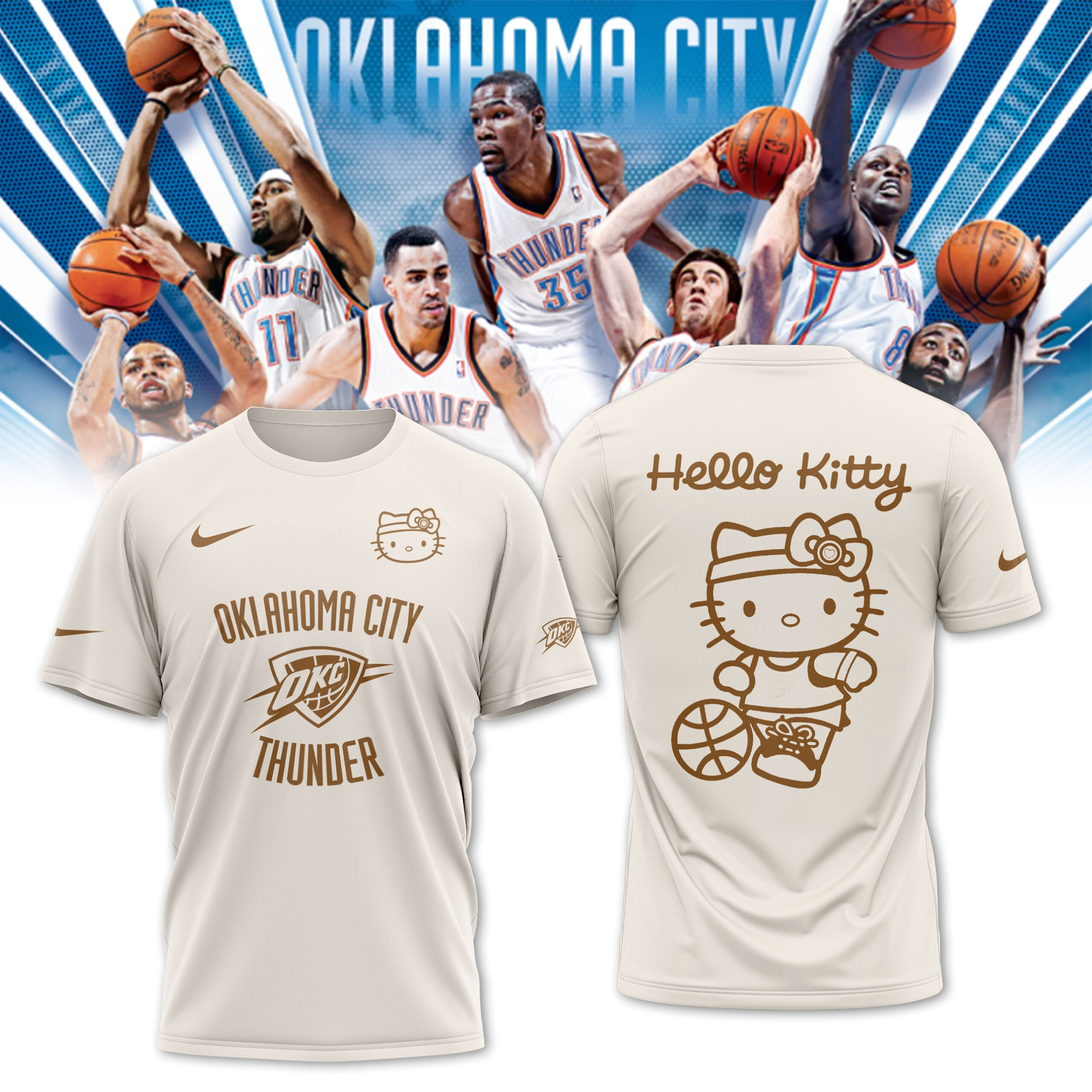 OKC Oklahoma City Thunder x Hello Kitty T-Shirt Fan Merch Cute Basketball Themed Gifts-1
