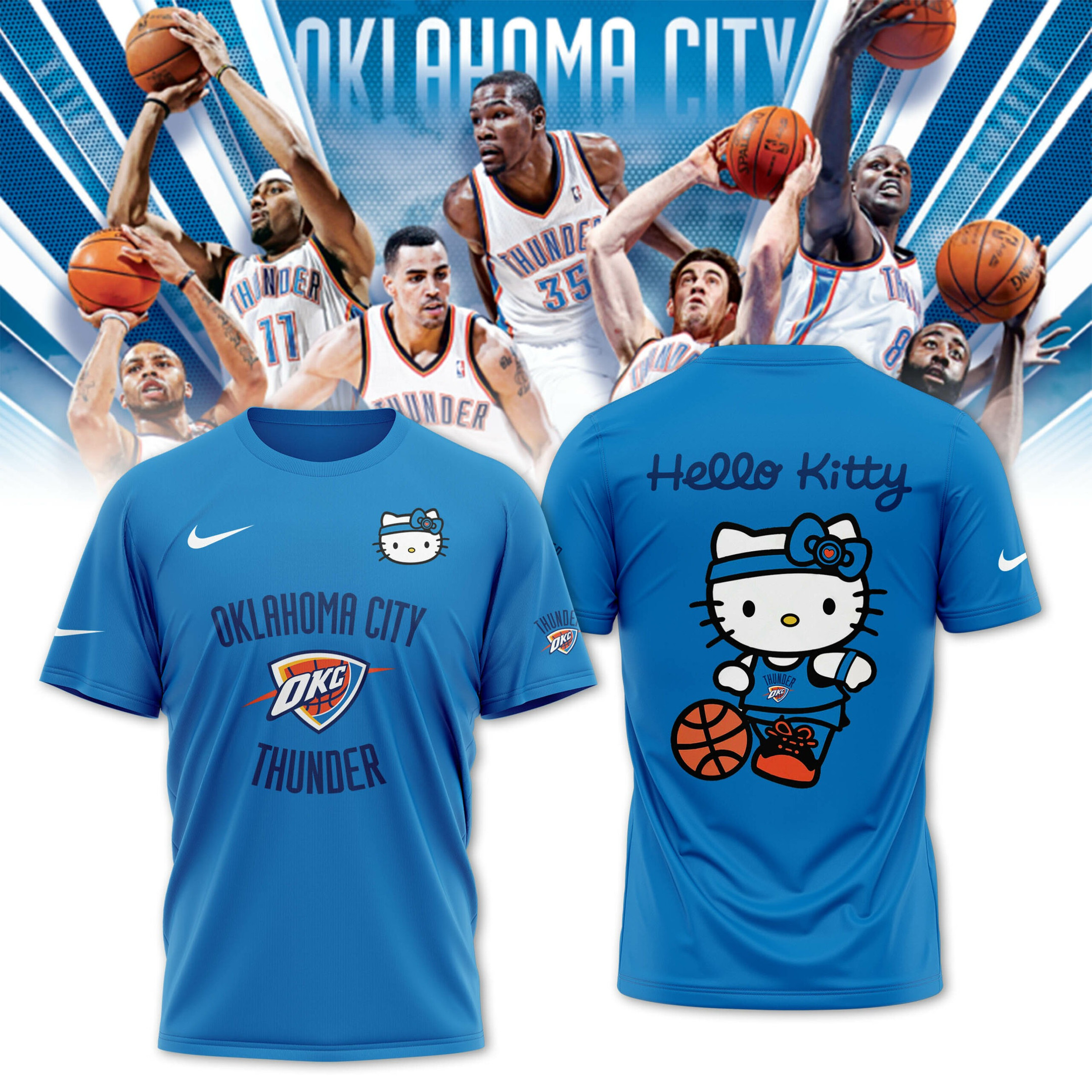 OKC Oklahoma City Thunder x Hello Kitty T-Shirt Merch Cute Gifts For Basketball Lovers Fans-1