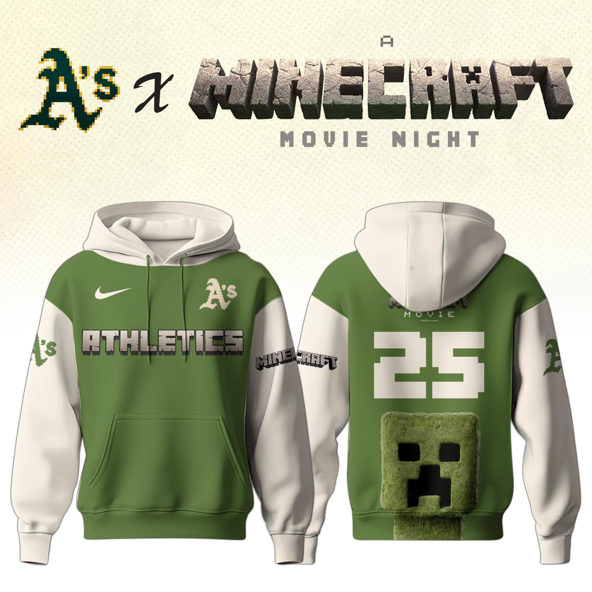 Oakland Athletics MLB x A MINECRAFT MOVIE Night Hoodie Best Gifts For Baseball Fans-1