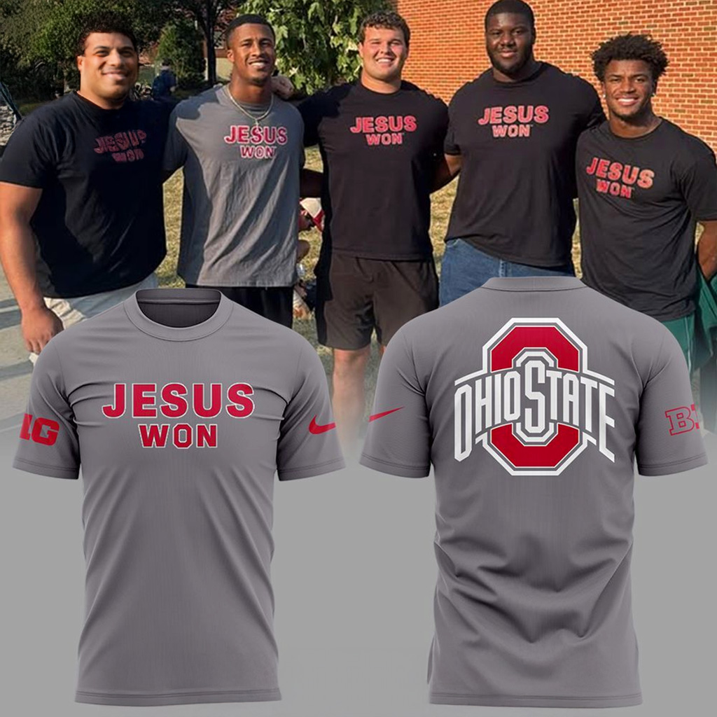 Ohio State Buckeyes Jesus Won Gray T-Shirt Buckeyes Merch Best Gifts For Football Fans-1