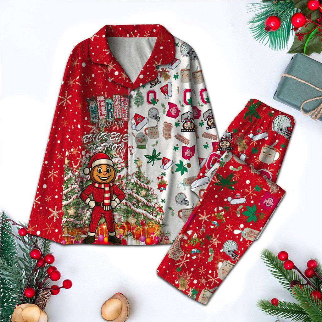 Ohio State Buckeyes Merry Christmas Buckeyes Nation Pajamas Set Buckeyes Merch Gifts For Wife-1