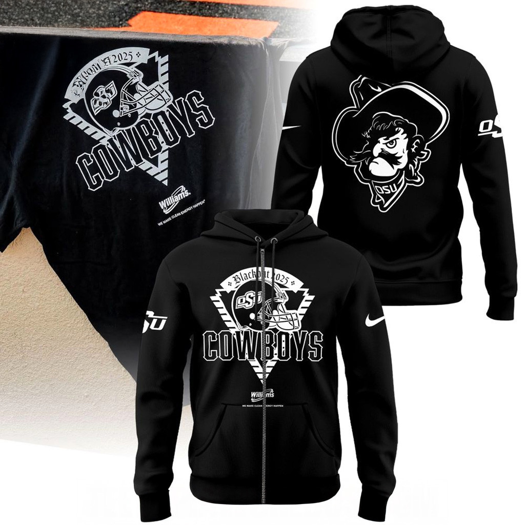 Oklahoma State Cowboys Blackout 2025 Zip Hoodie Cowboys Merch Football Gifts For Men-1