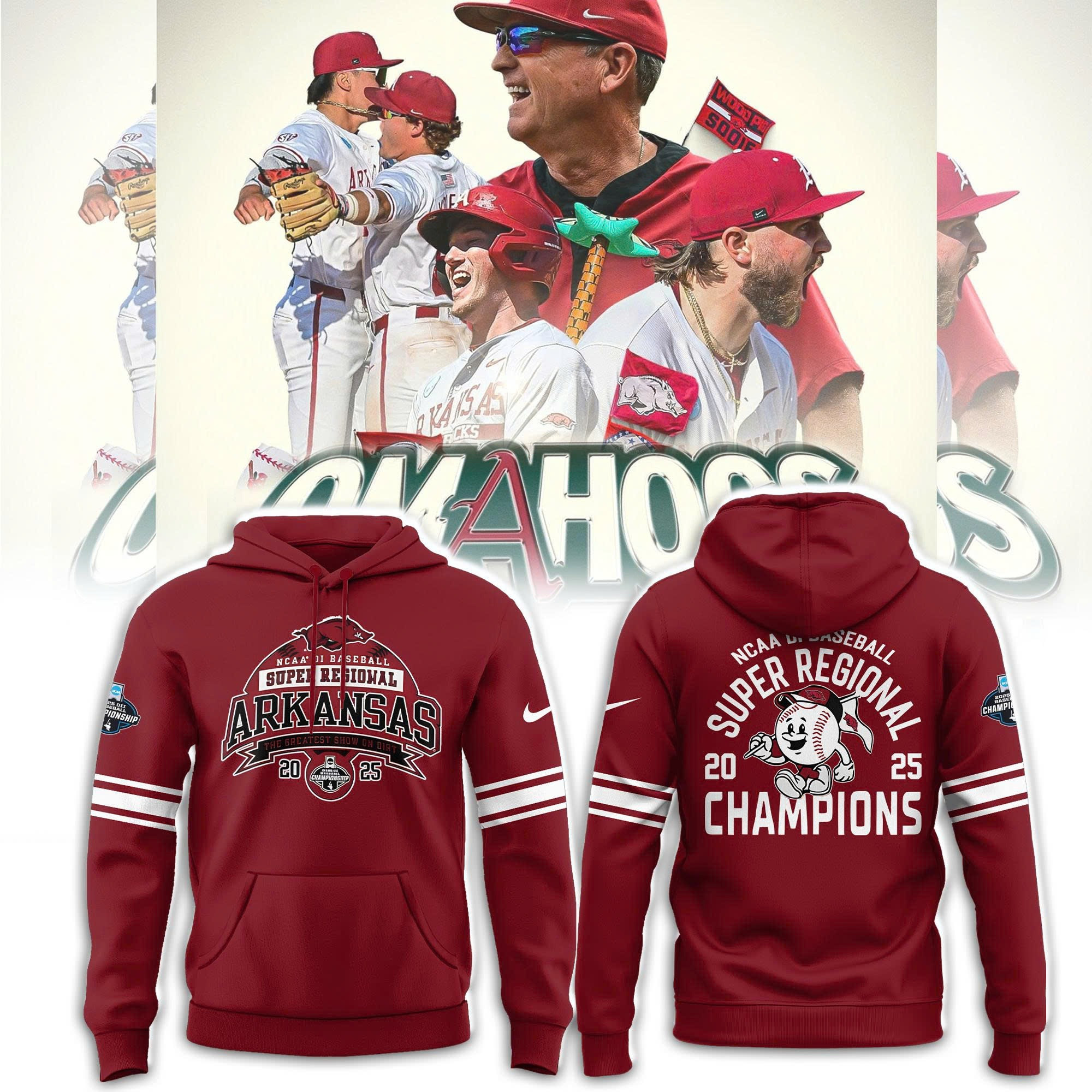 Omahogs 2025 Merch Arkansas Razorback Hoodie Super Regional Champions Fan Clothing-1