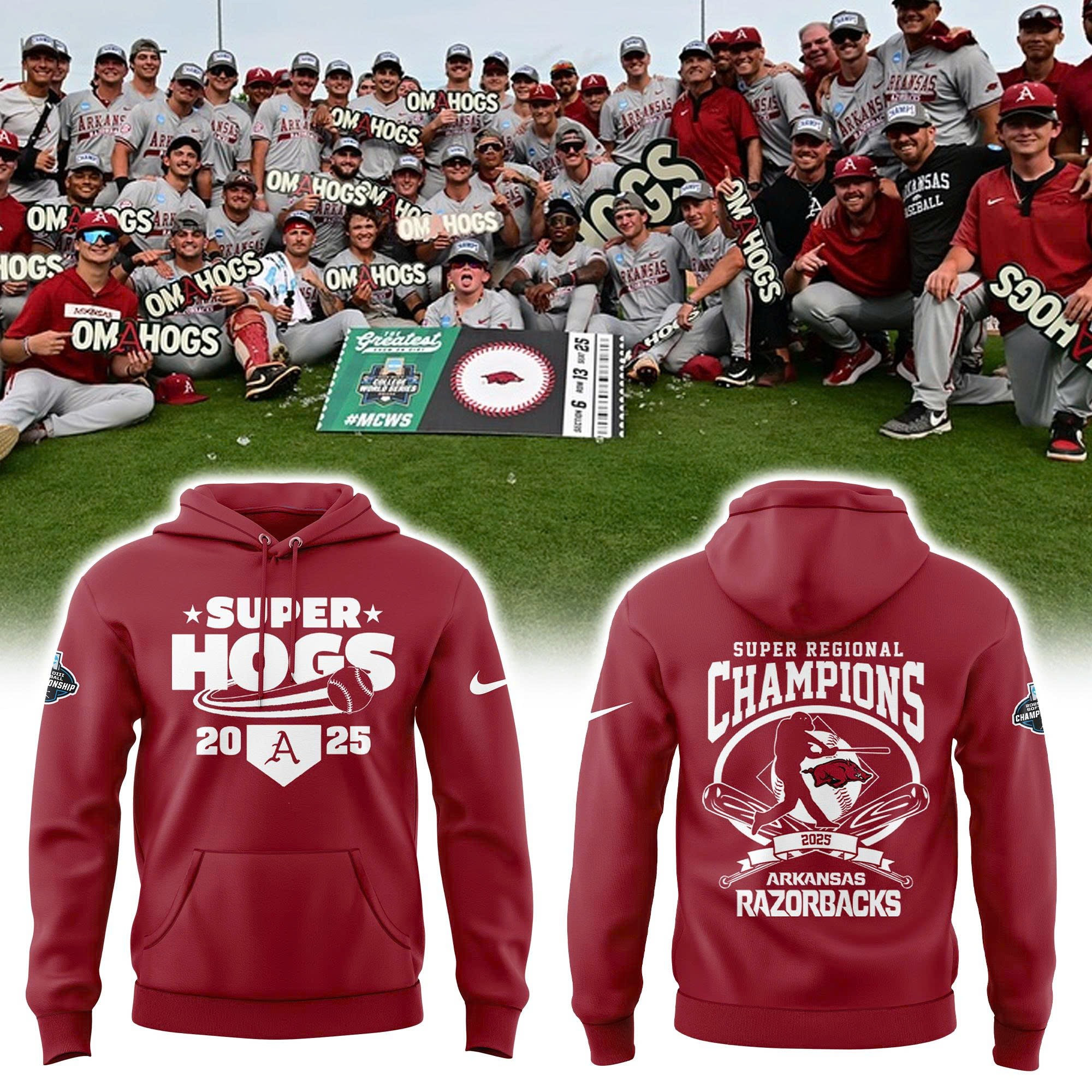 Omahogs 2025 Merch Arkansas Razorback Hoodie Super Regional Champions Super Hogs Fan Gifts-1