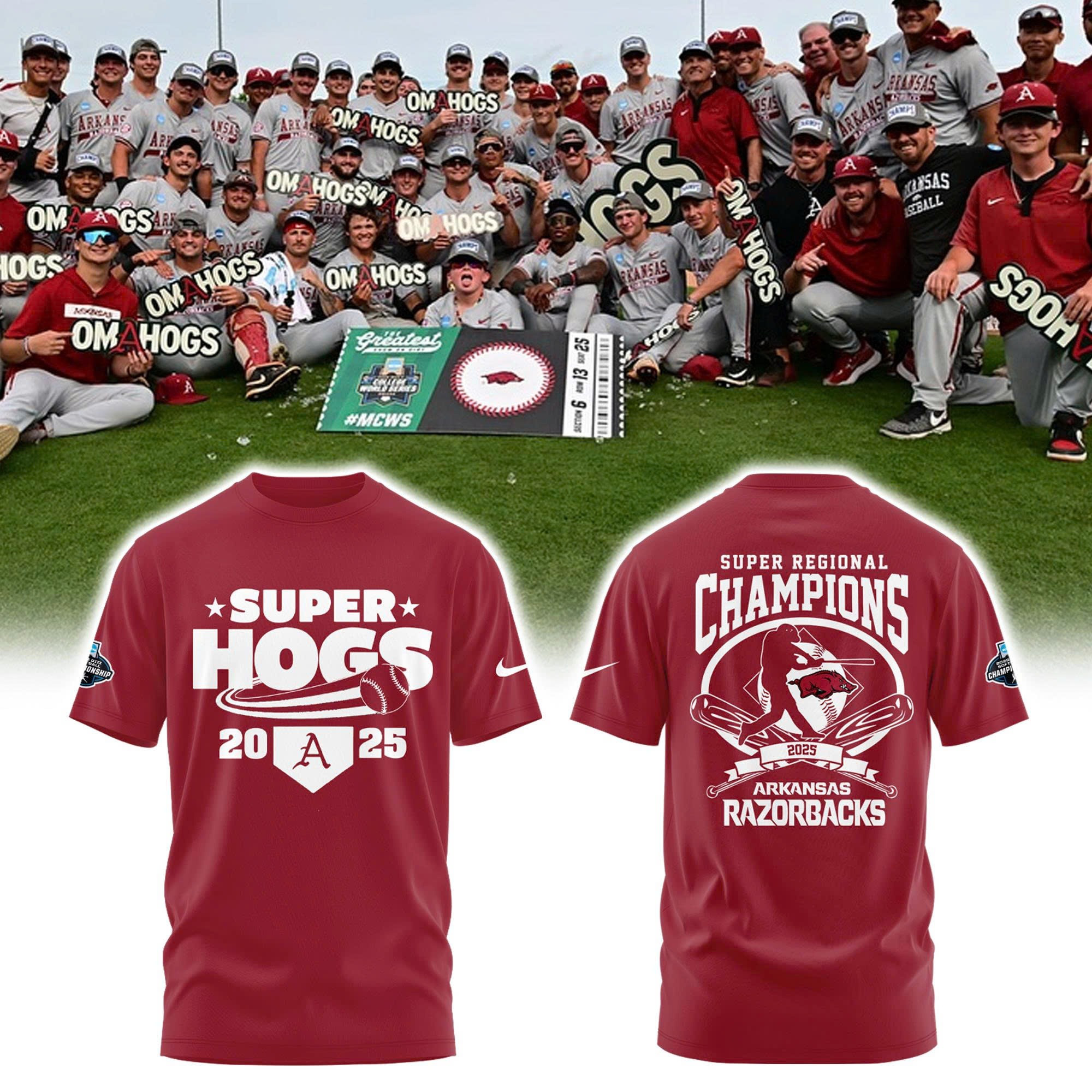 Omahogs 2025 Merch Arkansas Razorback Super Regional Champions Shirt Super Hogs Baseball-1 Omahogs 2025 Merch Arkansas Razorback Super Regional Champions Shirt Super Hogs Baseball-1