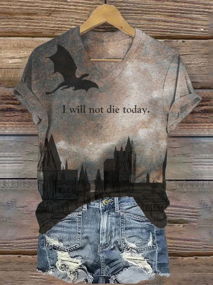 Onyx Storm V-neck T-Shirt I Will Not Die Today Onyx Storm Merch Iron Flame Shirt Gifts For Fans-1 Onyx Storm V-neck T-Shirt I Will Not Die Today Onyx Storm Merch Iron Flame Shirt Gifts For Fans-1