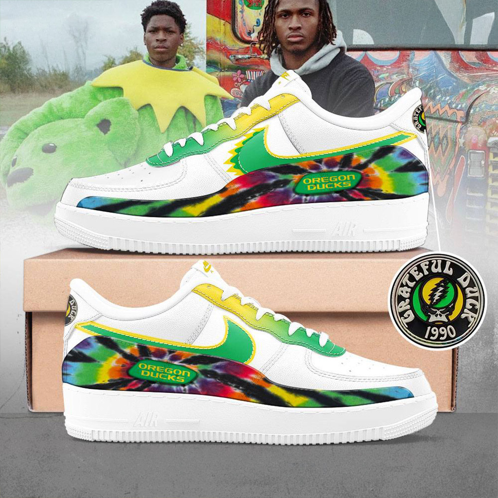 Oregon Ducks x Grateful Dead Special Air Force 1 Shoes Ducks Merch Gifts For Football Fan-1