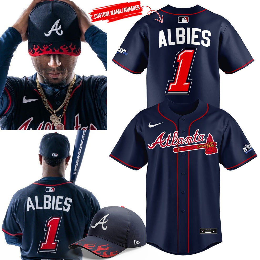 Ozzie Albies Atlanta Braves Speedway Classic '25 Jersey Navy Uniforms MLB Merch Fan Gifts-1