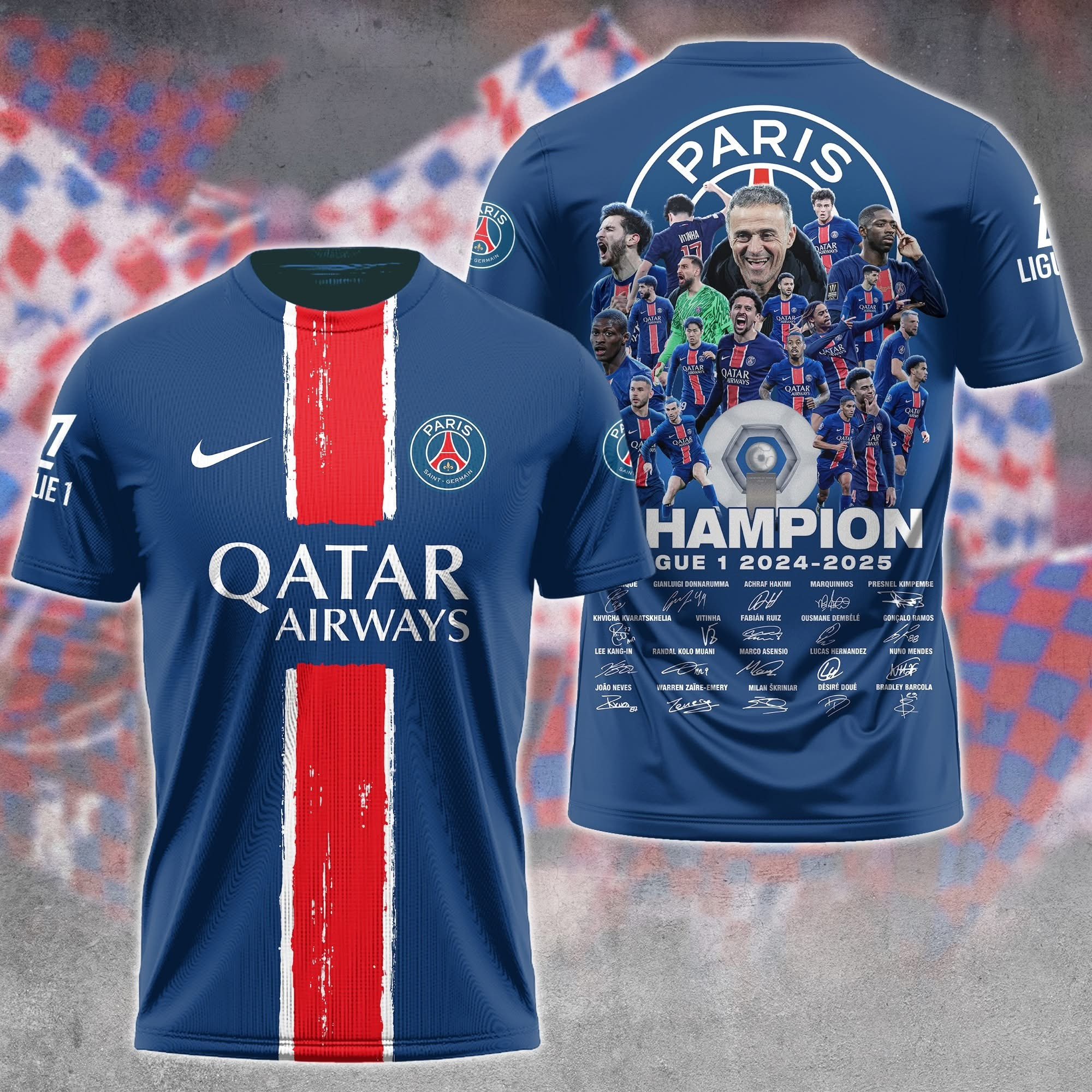 PSG Champions Ligue 1 2024 2025 Shirt Paris Saint-Germain FC Merch Gifts For Fans-1