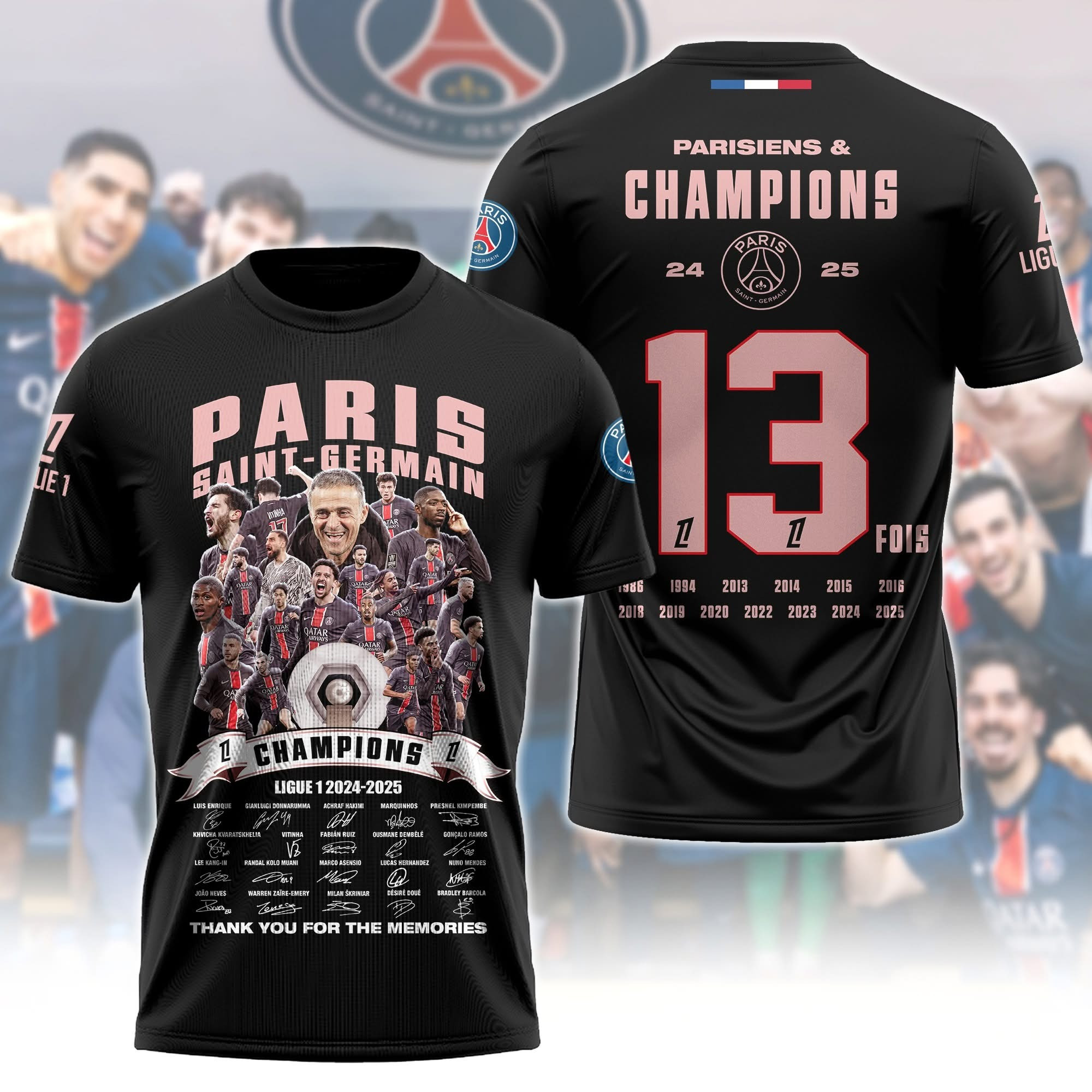 PSG Champions Ligue 1 2024 25 T-Shirt Thank You For Memories Paris Saint-Germain F.C Merch-1