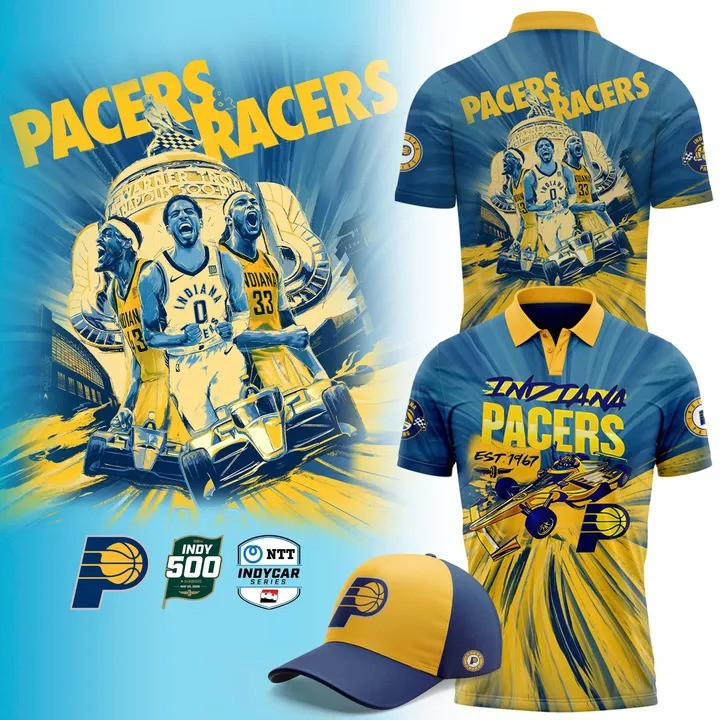 Pacers & Racing 2025 Polo Shirt And Hat Indiana Pacers Merch Basketball Lovers Gifts-1