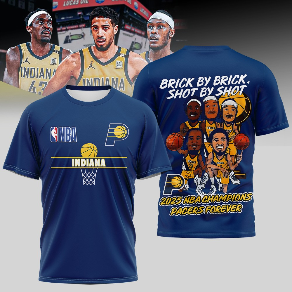 Pacers Champions NBA 20245 Merch T-Shirt Brick By Brick Shot By Shot Pacers Forever-1