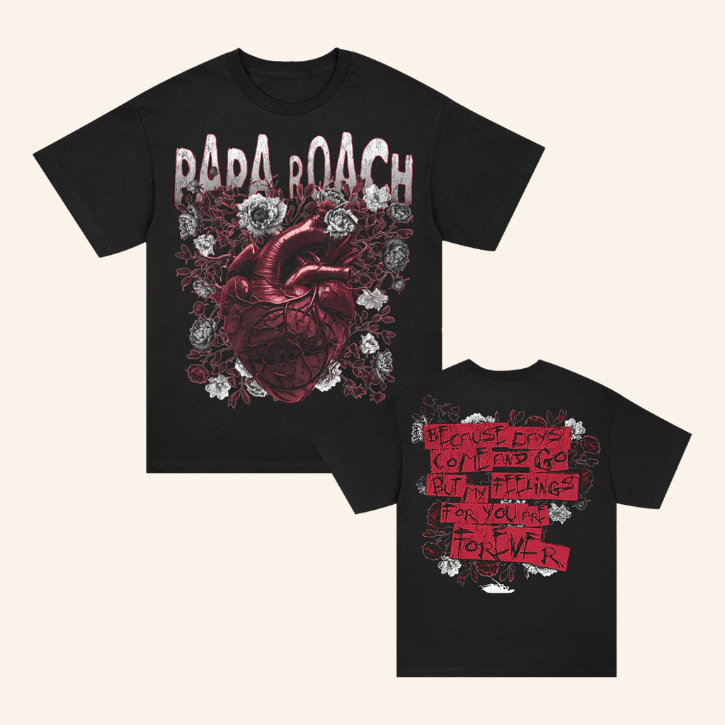 Papa Roach Merch Heart And Roses T-Shirt Gifts For Rock Band Fans-1