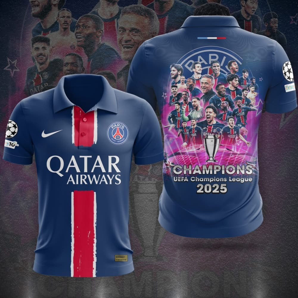 Paris Saint-Germain 2025 UEFA Champions League Champions Polo Shirt PSG Merch Clothing-1 Paris Saint-Germain 2025 UEFA Champions League Champions Polo Shirt PSG Merch Clothing-1