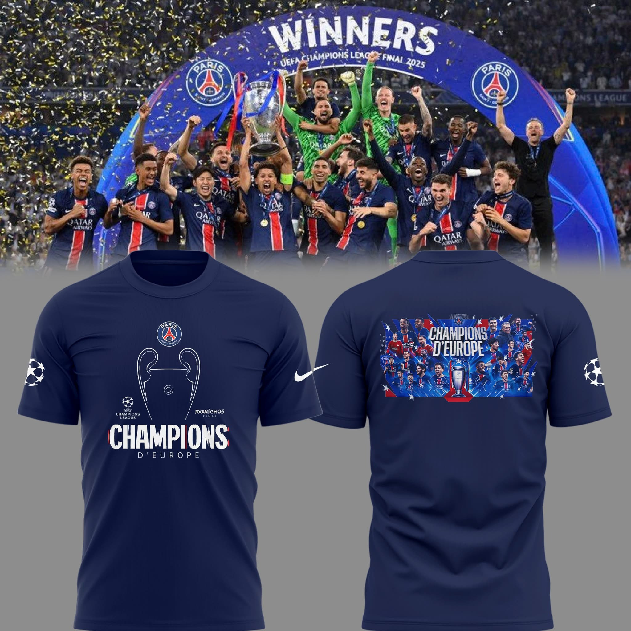 Paris Saint-Germain 2025 UEFA Champions League Shirt D'Europe PSG F.C Fan Gifts For Him-1