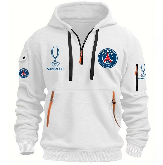 Paris Saint-Germain Super Cup UEFA Quarter Zip Hoodie Half Zipper PSG Merch Best Fan Gifts-1