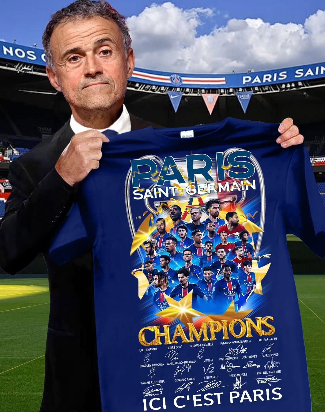 Paris Saint-Germain UEFA Champions League 2025 T-Shirt Signature PSG F.C. Best Fan Gifts-1