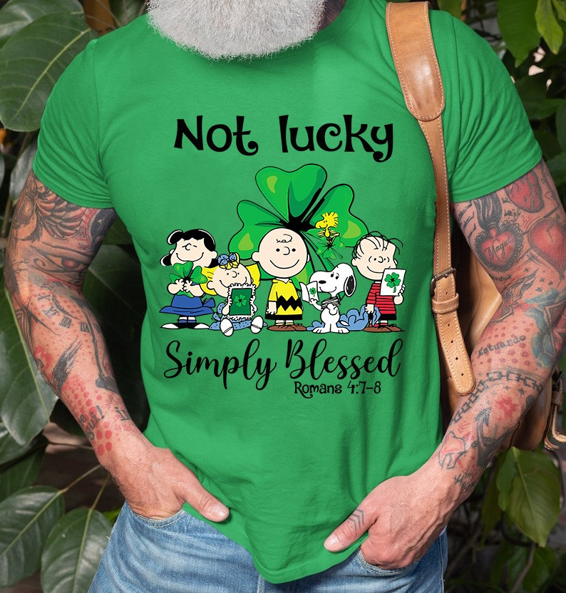 Peanuts Snoopy St Patrick's Day Shirt Shamrock Not Lucky Simply Blessed Faith Gifts-1