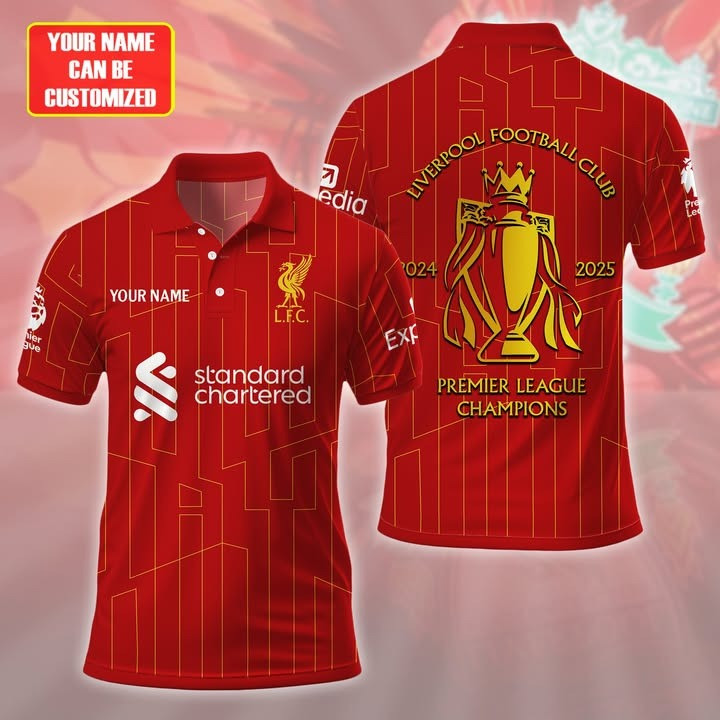 Personalised Liverpool Merch Champions Premier League 2025 Polo Shirt Red L.F.C Fan Gifts-1