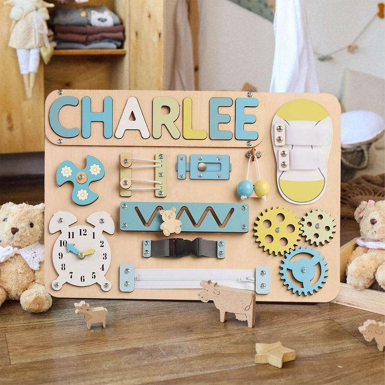 Personalized Baby Busy Board, Wooden Montessori Toys, Baby Shower Gift, Toddler Gifts, Baby Christmas Gifts Custom Name-1