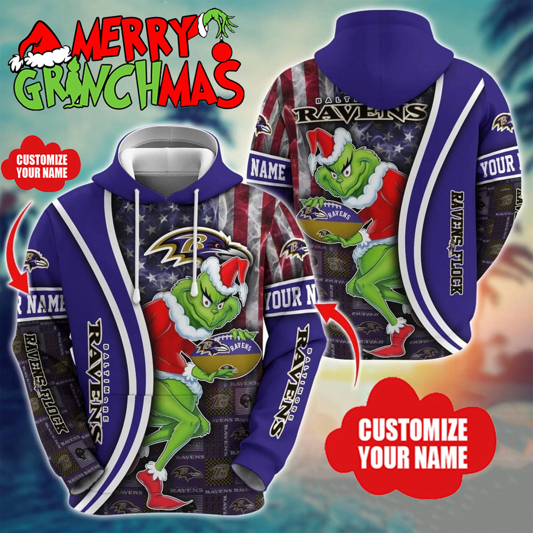 Personalized Baltimore Ravens X Merry Grinchmas Hoodie Football Clothing Ravens Fan Gifts-1 Personalized Baltimore Ravens X Merry Grinchmas Hoodie Football Clothing Ravens Fan Gifts-1