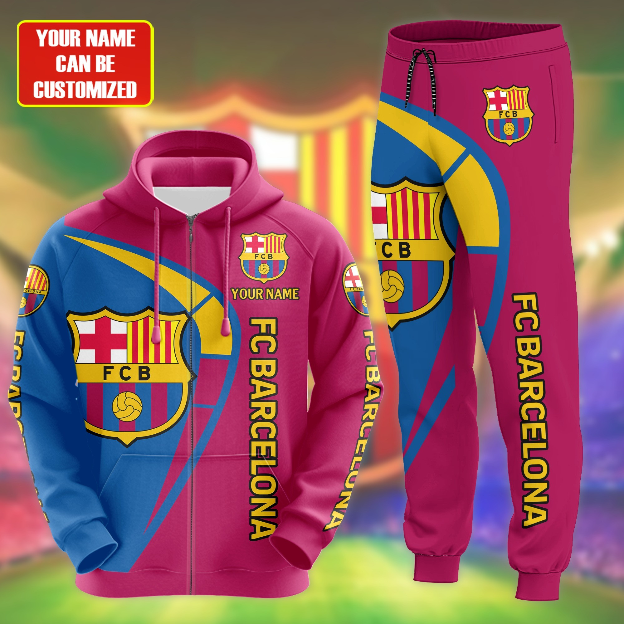 Personalized Barcelona F.C. Hoodie and Sweatpants Set Fan Merch Barcelona Gifts For Him-1