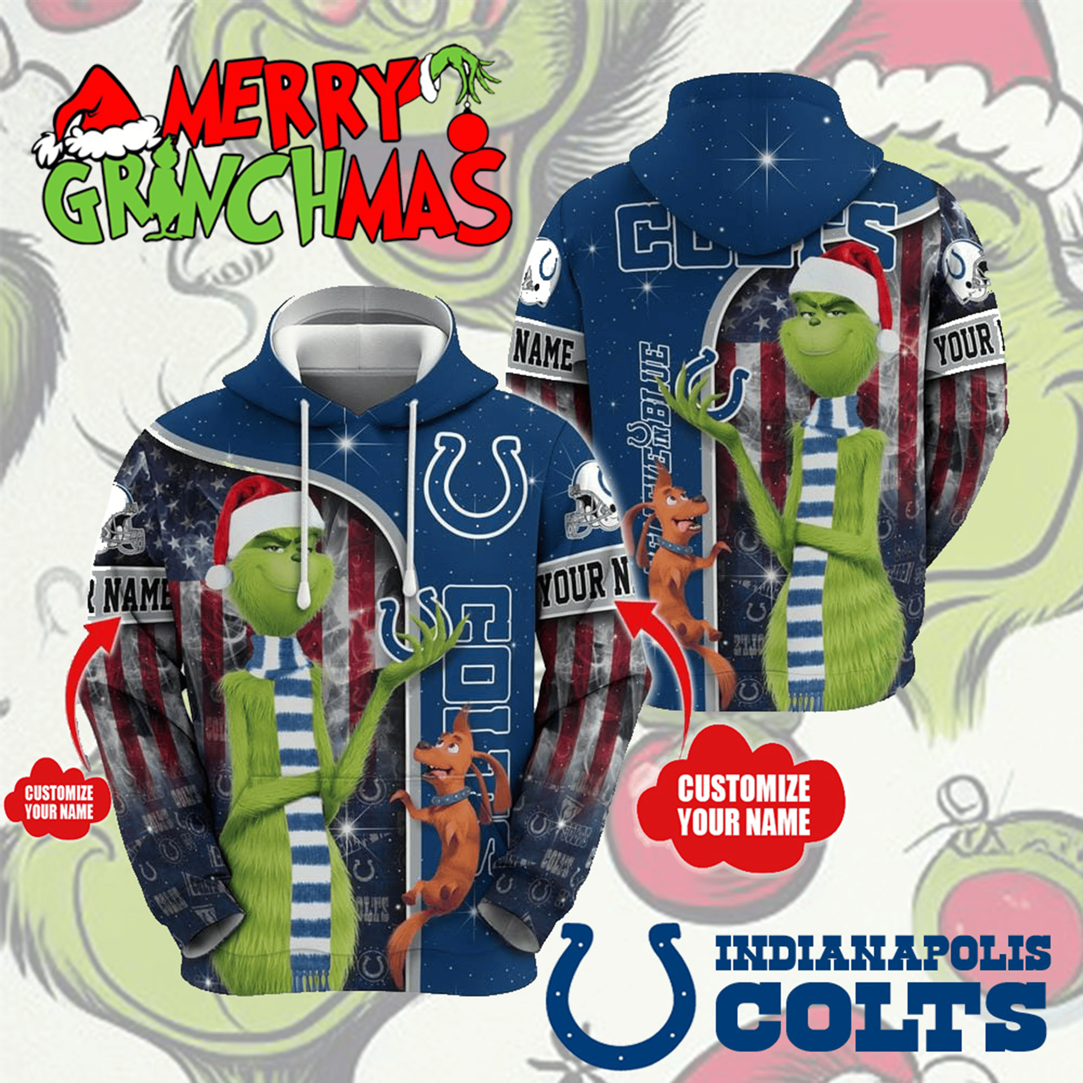 Personalized Indianapolis Colts X Merry Grinchmas Hoodie Indy Colts Clothing Football Xmas Gift-1