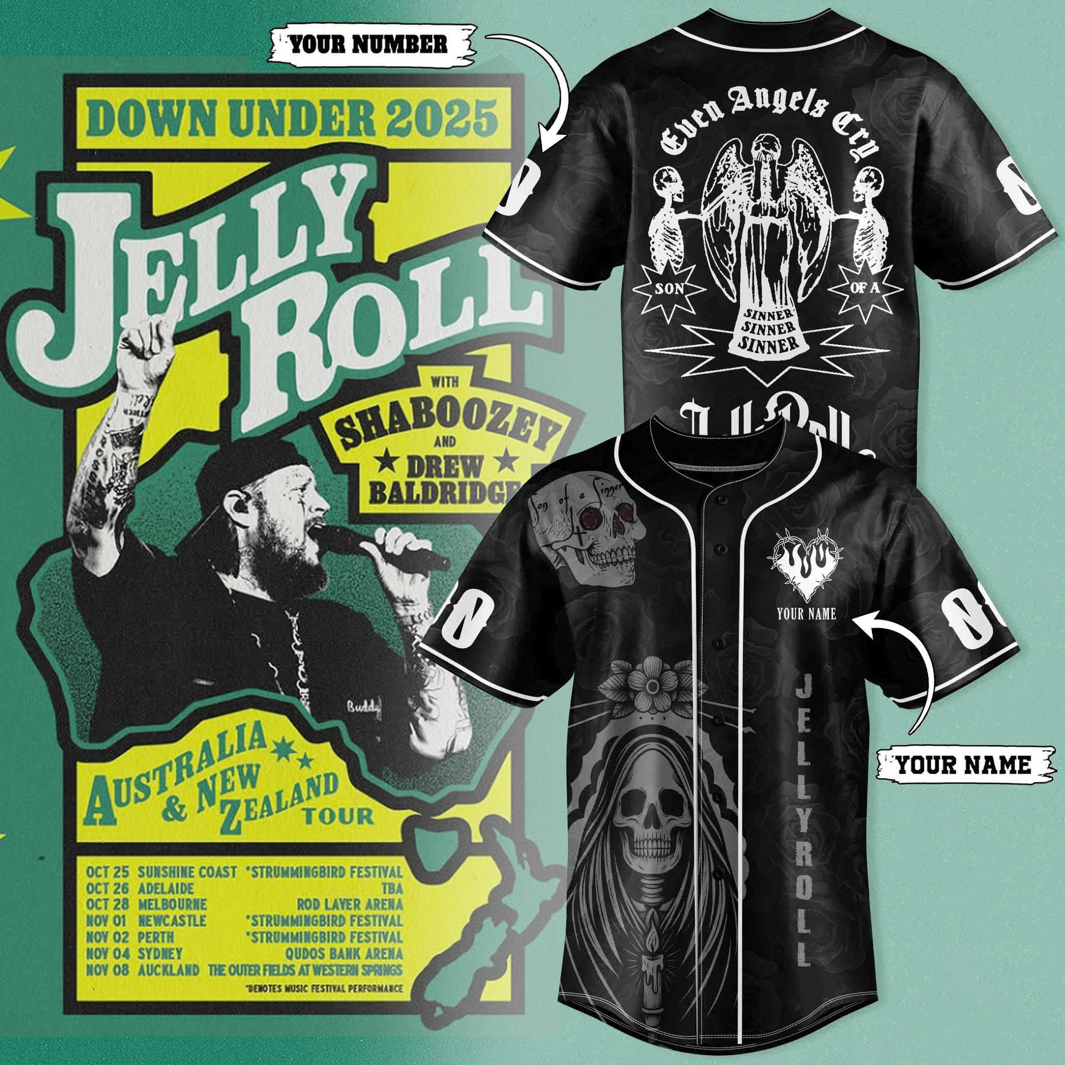 Personalized Jelly Roll The Down Under 2025 Jersey Son Of A Sinner Merch Jelly Roll Gifts-1