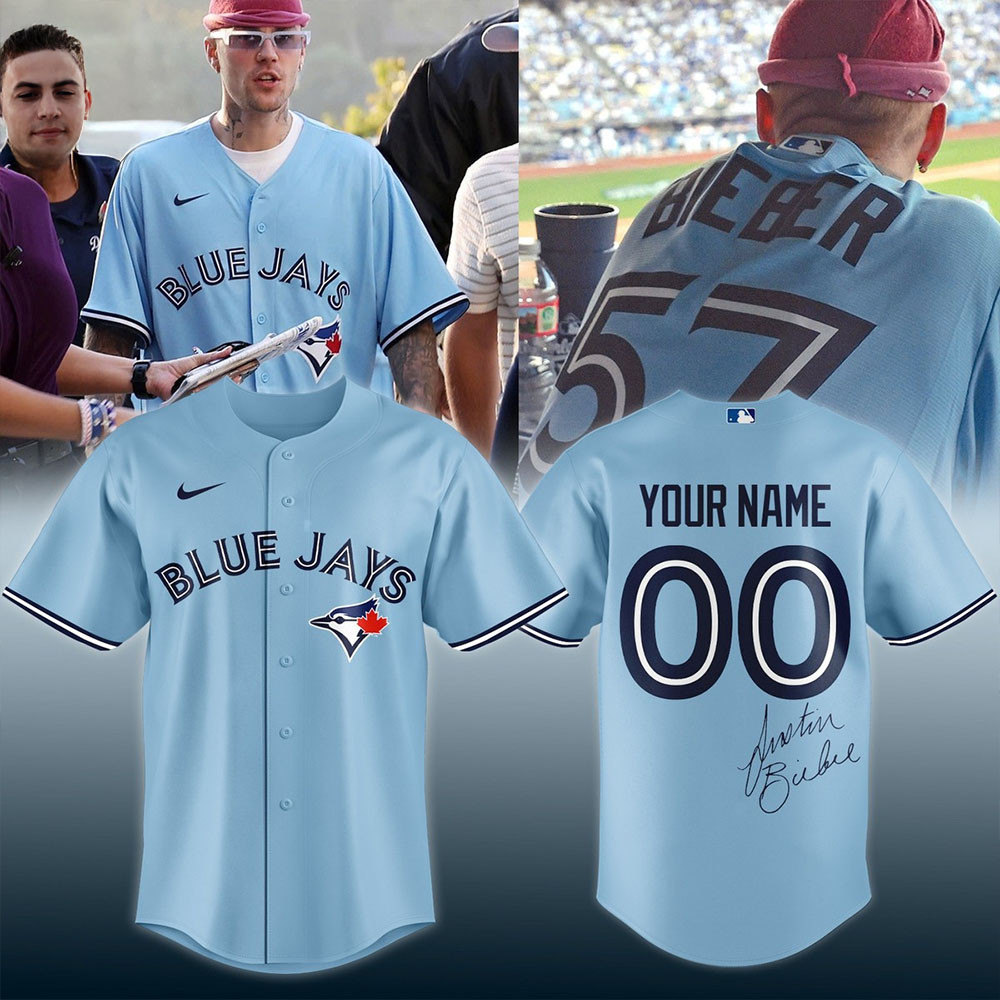 Personalized Justin Bieber X Toronto Blue Jays Baseball Jersey Justin Bieber Blue Jays Gifts-1 Personalized Justin Bieber X Toronto Blue Jays Baseball Jersey Justin Bieber Blue Jays Gifts-1