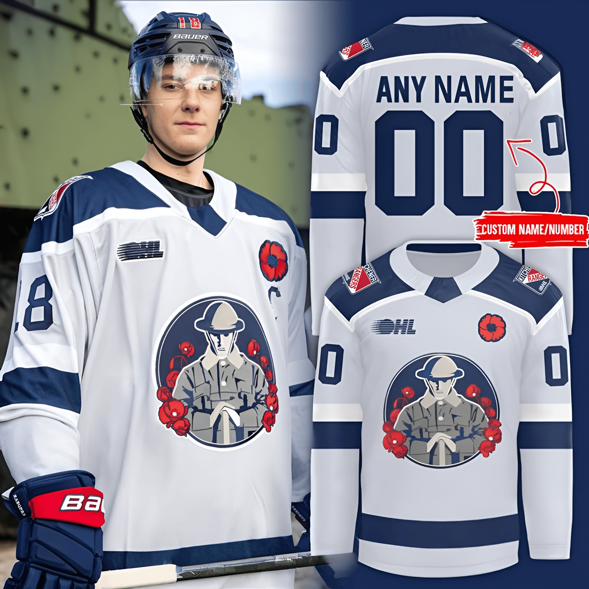 Personalized Kitchener Rangers Hockey Jersey Kitchener Rangers Remembrance Day Gifts-1