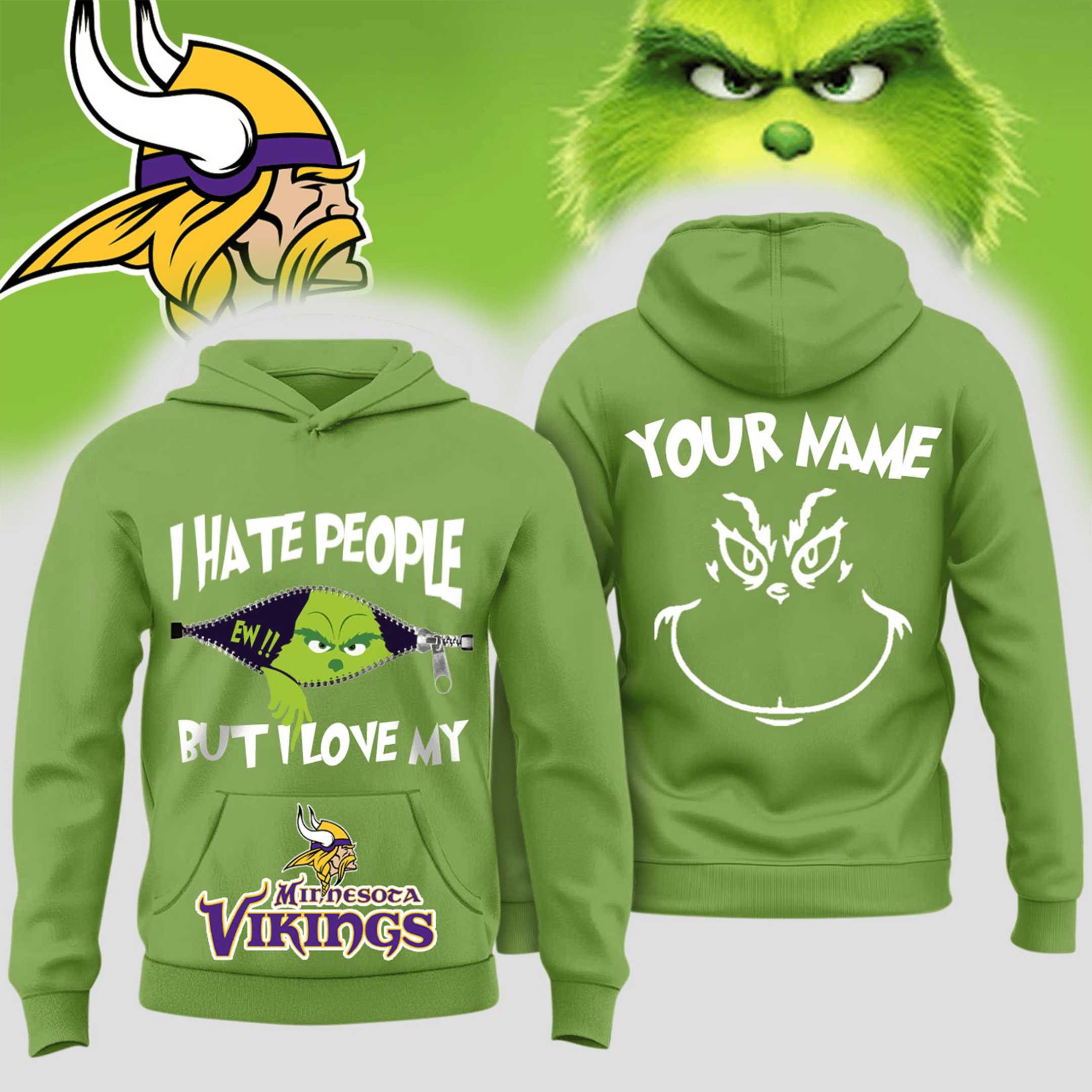 Personalized Minnesota Vikings X Merry Grinchmas Hoodie Funny Vikings Clothing The Grinch Merch-1 Personalized Minnesota Vikings X Merry Grinchmas Hoodie Funny Vikings Clothing The Grinch Merch-1